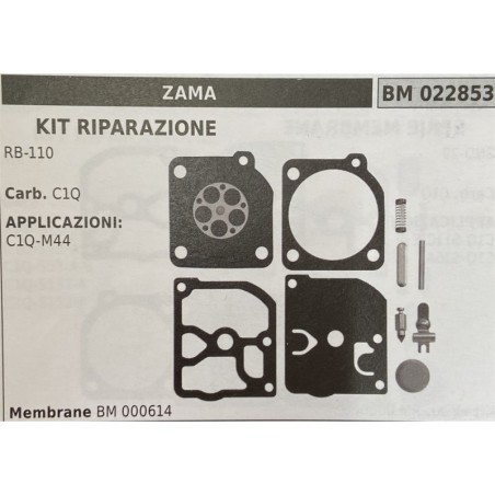 BRUMAR MEMBRANAKIT RIPARAZIONE ZAMA  KIT RIPARAZIONE RB110  Carb C1Q  APPLICAZIONI C1QM44  Membrane BM 000614