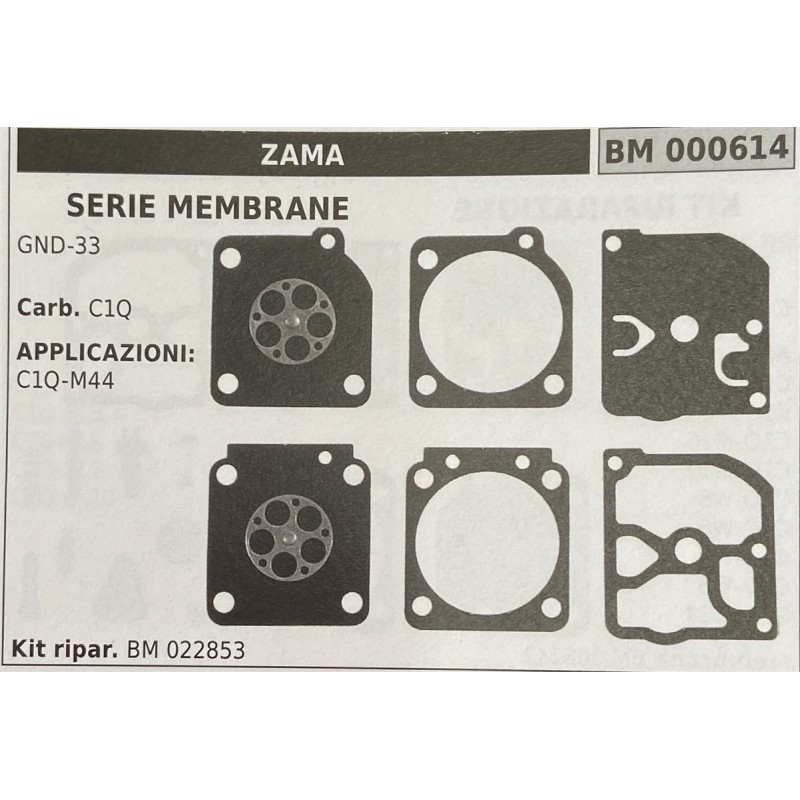 BRUMAR MEMBRANAKIT RIPARAZIONE ZAMA  SERIE MEMBRANE GND33  Carb C1Q  APPLICAZIONI C1QM44  Kit ripar BM 022853