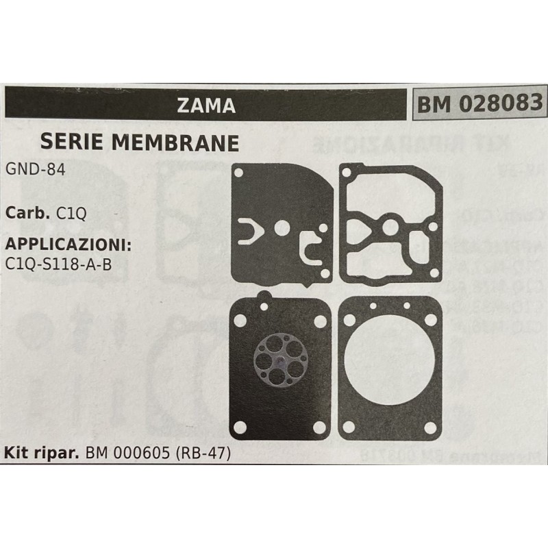 BRUMAR MEMBRANAKIT RIPARAZIONE ZAMA  SERIE MEMBRANE GND84  Carb C1Q  APPLICAZIONI C1QS118AB  Kit ripar BM 000605 (RB47)