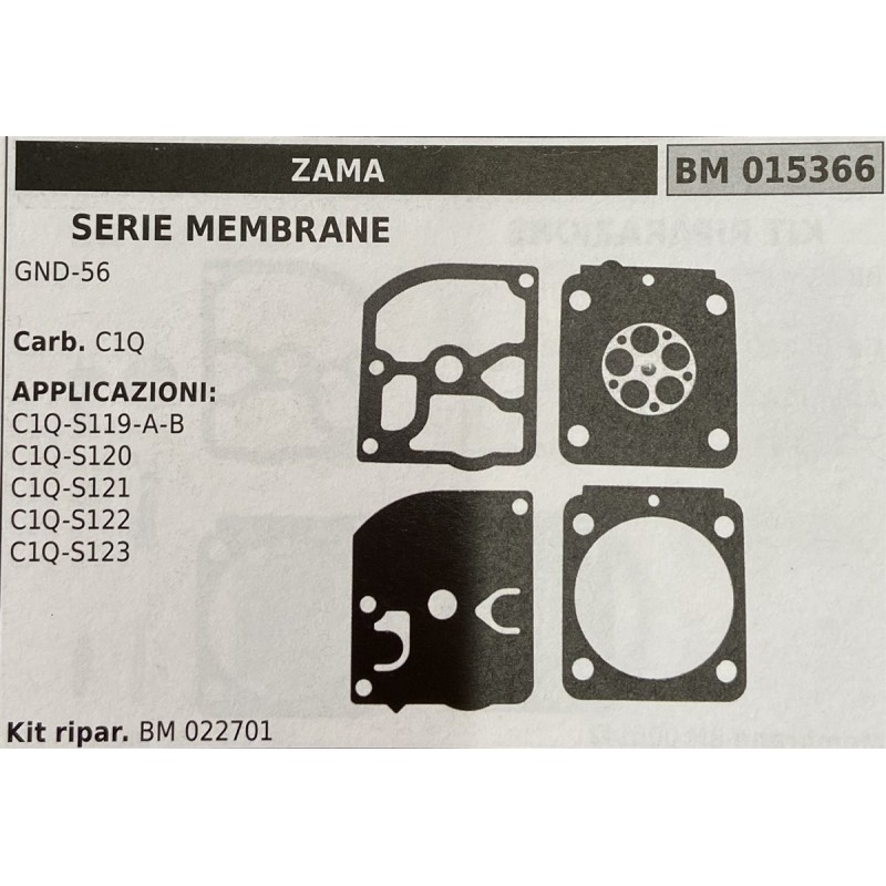BRUMAR MEMBRANAKIT RIPARAZIONE ZAMA  SERIE MEMBRANE GND56  Carb C1Q  APPLICAZIONI C1QS119AB C1QS120 C1QS121 C1QS122 C1QS123  Ki