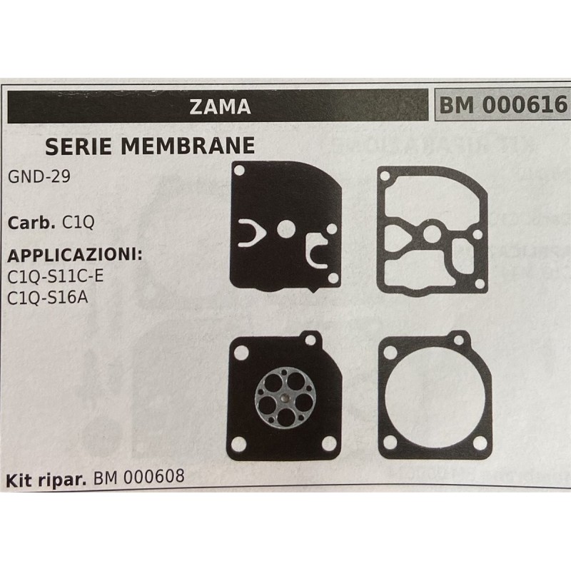 BRUMAR MEMBRANAKIT RIPARAZIONE ZAMA  SERIE MEMBRANE GND29  Carb C1Q  APPLICAZIONI C1QS11E C1QS16A  Kit ripar BM 000608