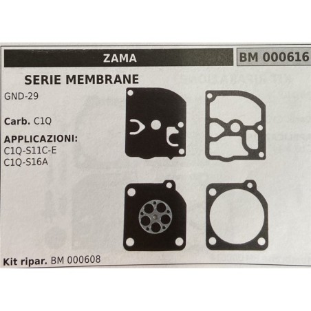 BRUMAR MEMBRANAKIT RIPARAZIONE ZAMA  SERIE MEMBRANE GND29  Carb C1Q  APPLICAZIONI C1QS11E C1QS16A  Kit ripar BM 000608
