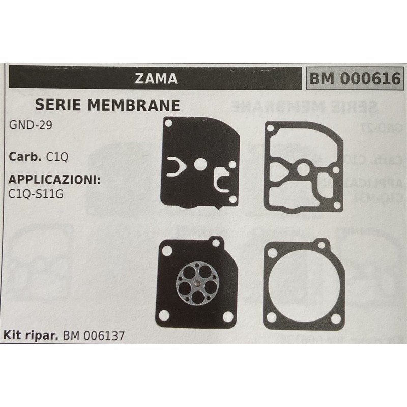 BRUMAR MEMBRANAKIT RIPARAZIONE ZAMA  SERIE MEMBRANE GND29  Carb C1Q  APPLICAZIONI C1QS11G  Kit ripar BM 006137