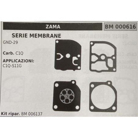 BRUMAR MEMBRANAKIT RIPARAZIONE ZAMA  SERIE MEMBRANE GND29  Carb C1Q  APPLICAZIONI C1QS11G  Kit ripar BM 006137