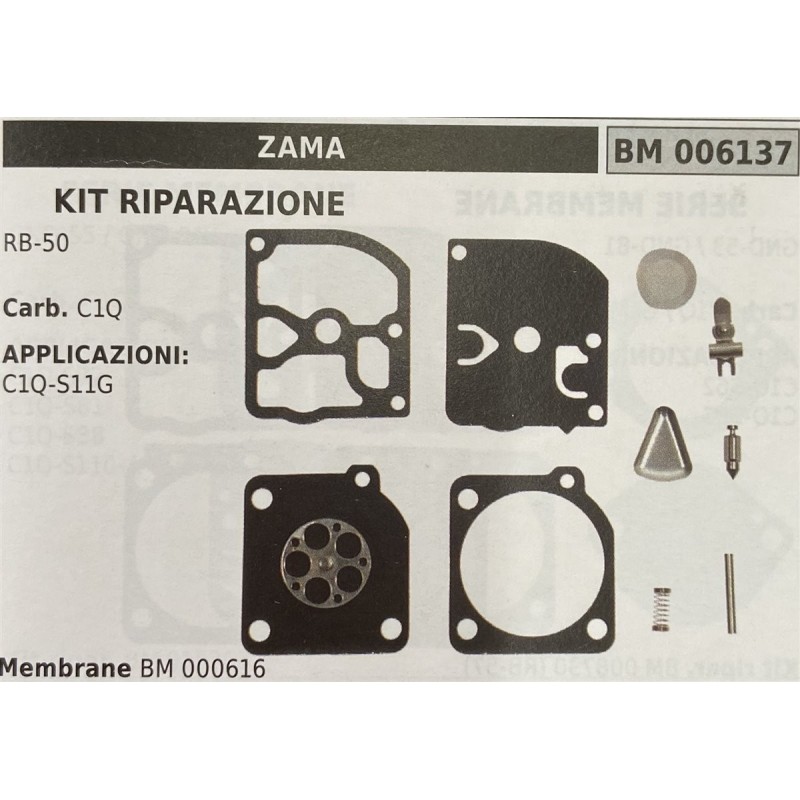 BRUMAR MEMBRANAKIT RIPARAZIONE ZAMA  KIT RIPARAZIONE RB50  Carb C1Q  APPLICAZIONI C1QS11G  Membrane BM 000616