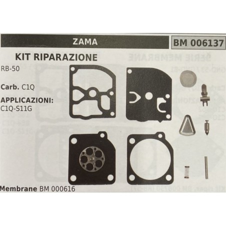 BRUMAR MEMBRANAKIT RIPARAZIONE ZAMA  KIT RIPARAZIONE RB50  Carb C1Q  APPLICAZIONI C1QS11G  Membrane BM 000616