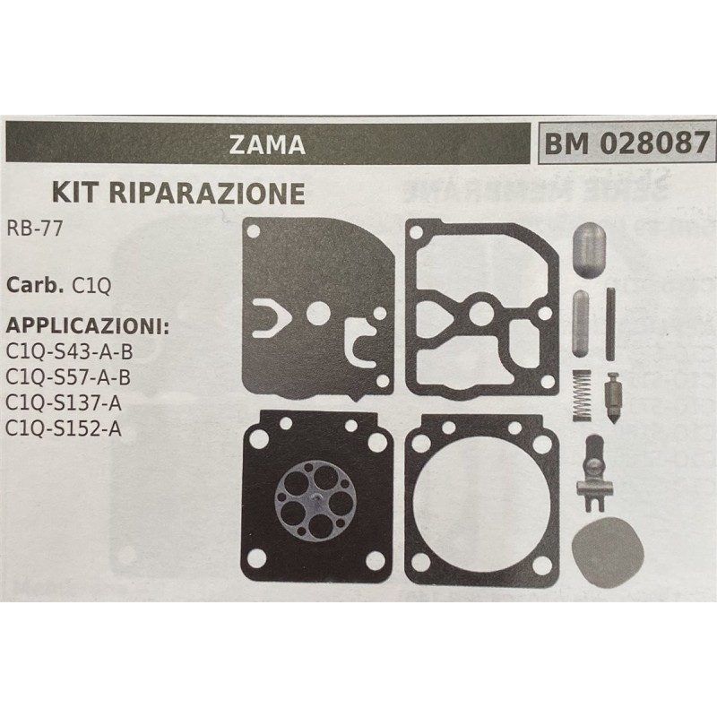 BRUMAR MEMBRANAKIT RIPARAZIONE ZAMA  KIT RIPARAZIONE RB77  Carb C1Q  APPLICAZIONI C1QS43AB C1QS57AB C1QS137A C1QS152A  Membrane