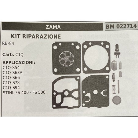 BRUMAR MEMBRANAKIT RIPARAZIONE ZAMA  KIT RIPARAZIONE RB84  Carb C1Q  APPLICAZIONI C1QS54 C1QS63A C1QS66 C1QS78 C1QS94 STIHL FS