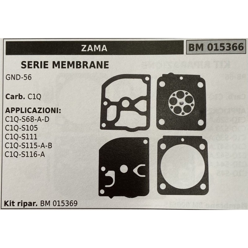 BRUMAR MEMBRANAKIT RIPARAZIONE ZAMA  SERIE MEMBRANE GND56  Carb C1Q  APPLICAZIONI C1QS68AD C1QS105 C1QS111 C1QS115AB C1QS116A