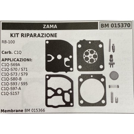 BRUMAR MEMBRANAKIT RIPARAZIONE ZAMA  KIT RIPARAZIONE RB100  Carb C1Q  APPLICAZIONI C1QS69A C1QS70  S71 C1QS73  S79 C1QS80B C1QS