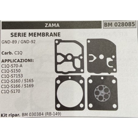 BRUMAR MEMBRANAKIT RIPARAZIONE ZAMA  SERIE MEMBRANE GND89  GND92  Carb C1Q  APPLICAZIONI C1QS70A C1QS150 C1QS7153 C1QS160  S165