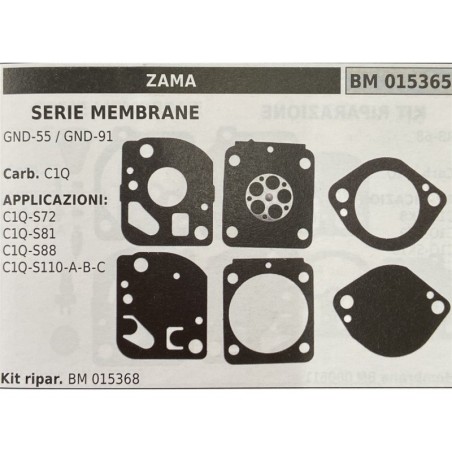 BRUMAR MEMBRANAKIT RIPARAZIONE ZAMA  SERIE MEMBRANE GND55  GND91  Carb C1Q  APPLICAZIONI C1QS72 C1QS81 C1QS88 C1QS110ABC  Kit r