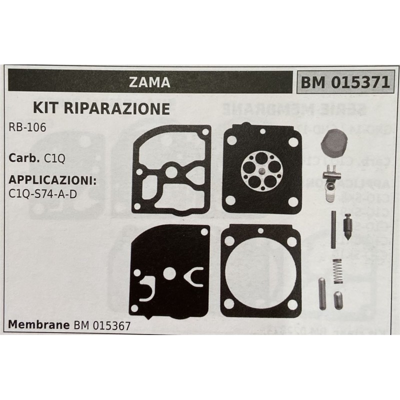 BRUMAR MEMBRANAKIT RIPARAZIONE ZAMA  KIT RIPARAZIONE RB106  Carb C1Q  APPLICAZIONI C1QS74AD  Membrane BM 015367