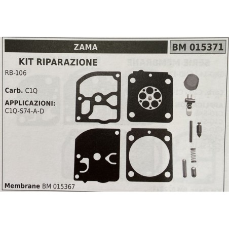 BRUMAR MEMBRANAKIT RIPARAZIONE ZAMA  KIT RIPARAZIONE RB106  Carb C1Q  APPLICAZIONI C1QS74AD  Membrane BM 015367