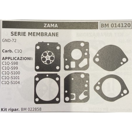 BRUMAR MEMBRANAKIT RIPARAZIONE ZAMA  SERIE MEMBRANE GND72  Carb C1Q  APPLICAZIONI C1QS98 C1QS99 C1QS100 C1QS101 C1QS104  Kit ri