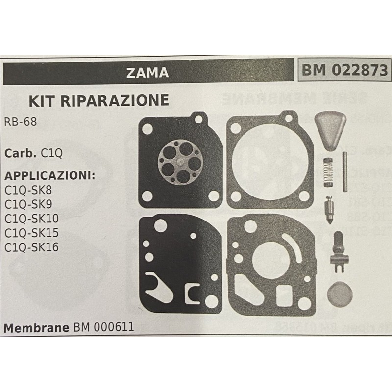 BRUMAR MEMBRANAKIT RIPARAZIONE ZAMA  KIT RIPARAZIONE RB68  Carb C1Q  APPLICAZIONI C1QSK8 C1QSK9 C1QSK10 C1QSK15 C1QSK16  Membra