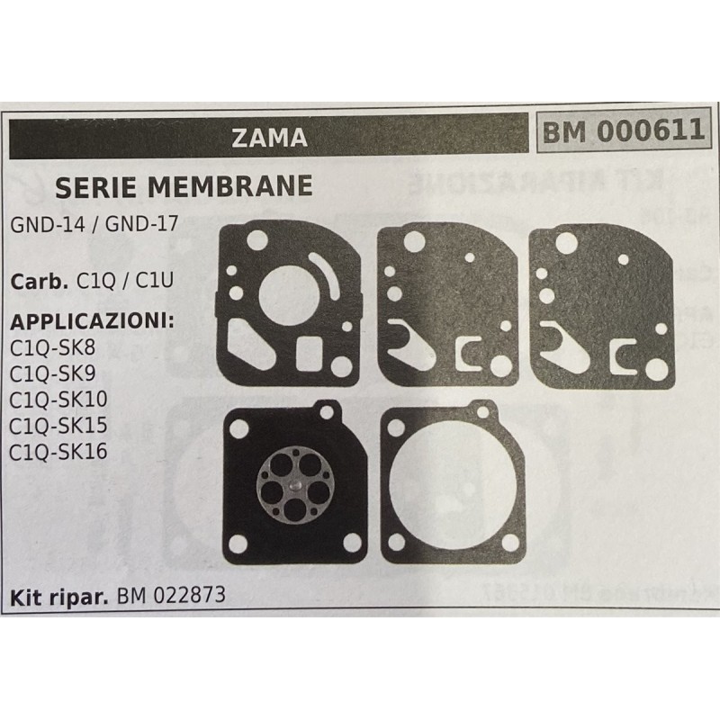 BRUMAR MEMBRANAKIT RIPARAZIONE ZAMA  SERIE MEMBRANE GND14  GND17  Carb C1Q C1U  APPLICAZIONI C1QSK8 C1QSK9 C1QSK10 C1QSK15 C1QS