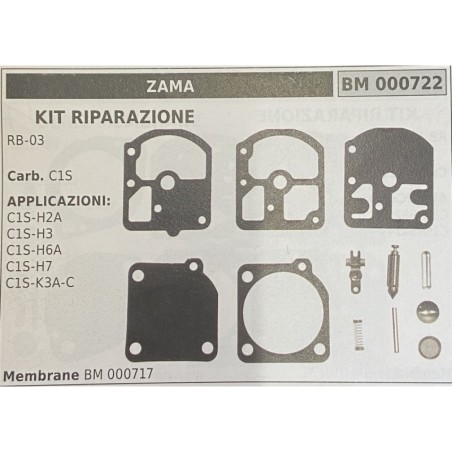 BRUMAR MEMBRANAKIT RIPARAZIONE ZAMA  KIT RIPARAZIONE RB03  Carb C1S  APPLICAZIONI C1SH2A C1SH3 C1SH6A C1SH7 C1SK3AC  Membrane B