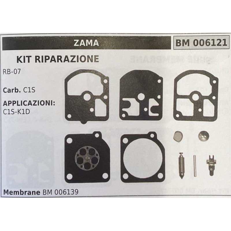 BRUMAR MEMBRANAKIT RIPARAZIONE ZAMA  KIT RIPARAZIONE RB07  Carb C1S  APPLICAZIONI C1SK1D  Membrane BM 006139