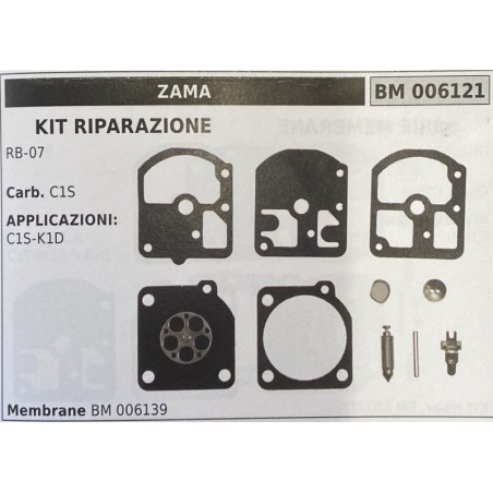 BRUMAR MEMBRANAKIT RIPARAZIONE ZAMA  KIT RIPARAZIONE RB07  Carb C1S  APPLICAZIONI C1SK1D  Membrane BM 006139