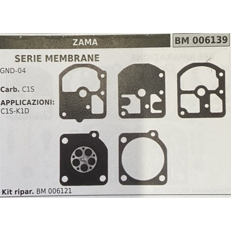 BRUMAR MEMBRANAKIT RIPARAZIONE ZAMA  SERIE MEMBRANE GND04  Carb C1S  APPLICAZIONI C1SK1D  Kit ripar BM 006121