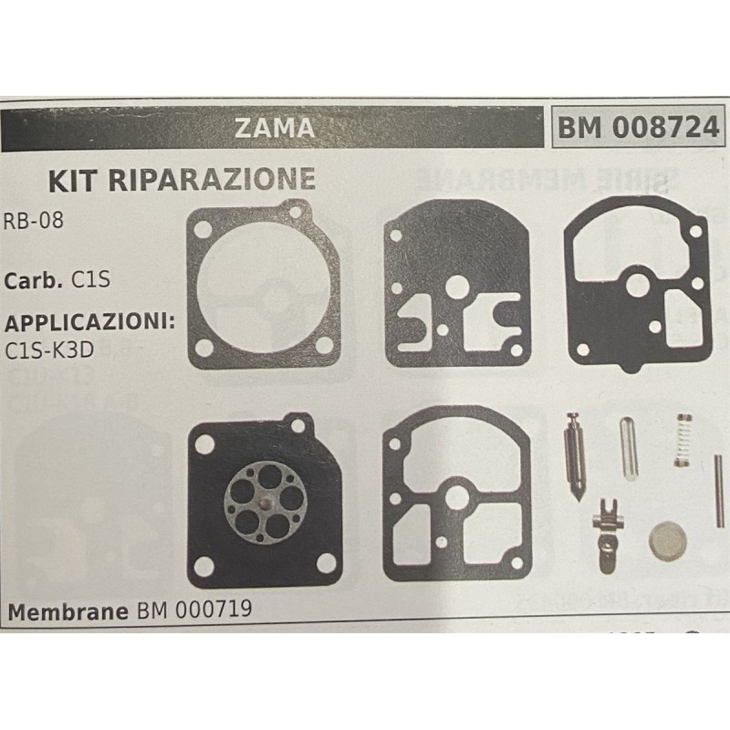 BRUMAR MEMBRANAKIT RIPARAZIONE ZAMA  KIT RIPARAZIONE RB08  Carb C1S  APPLICAZIONI C1SK3D  Membrane BM 000719