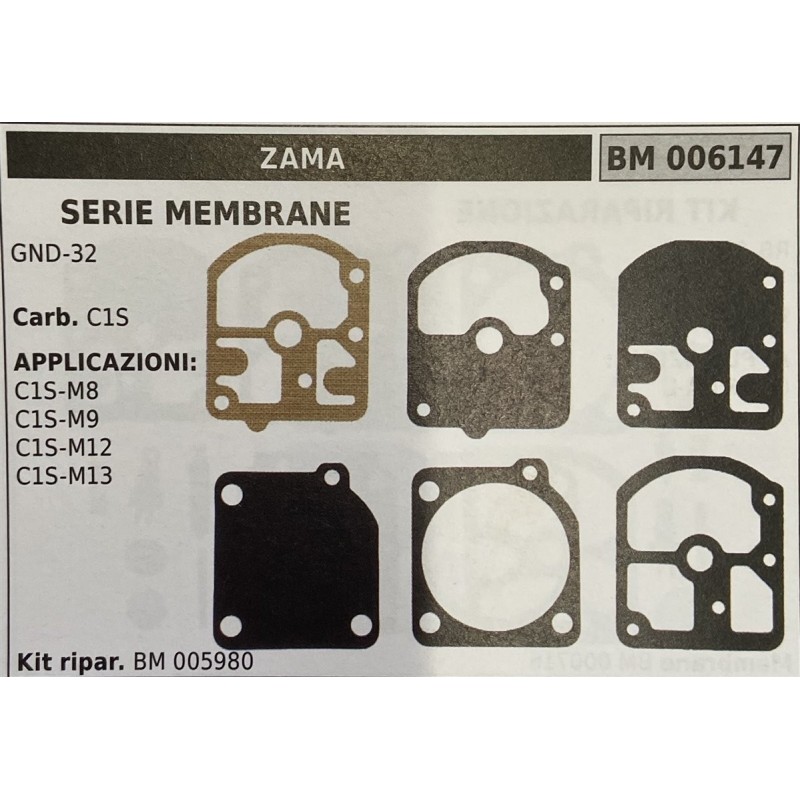 BRUMAR MEMBRANAKIT RIPARAZIONE ZAMA  SERIE MEMBRANE GND32  Carb C1S  APPLICAZIONI C1SM8 C1SM9 C1SM12 C1SM13  Kit ripar BM 00598