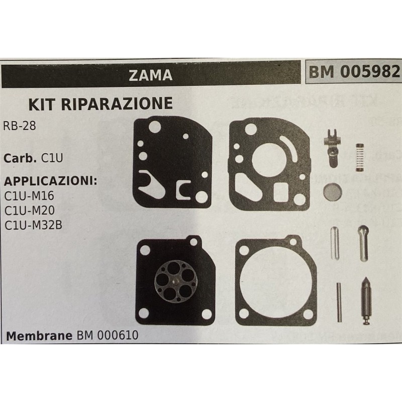 BRUMAR MEMBRANAKIT RIPARAZIONE ZAMA  KIT RIPARAZIONE RB28  Carb C1U  APPLICAZIONI C1UM26 C1UM20 C1UM32B  Membrane BM 000610