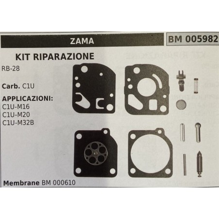 BRUMAR MEMBRANAKIT RIPARAZIONE ZAMA  KIT RIPARAZIONE RB28  Carb C1U  APPLICAZIONI C1UM26 C1UM20 C1UM32B  Membrane BM 000610
