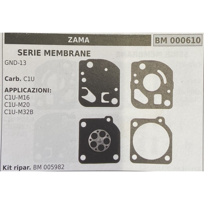 BRUMAR MEMBRANAKIT RIPARAZIONE ZAMA  SERIE MEMBRANE GND13  Carb C1U  APPLICAZIONI C1UM26 C1UM20 C1UM32B  Kit ripar BM 005982