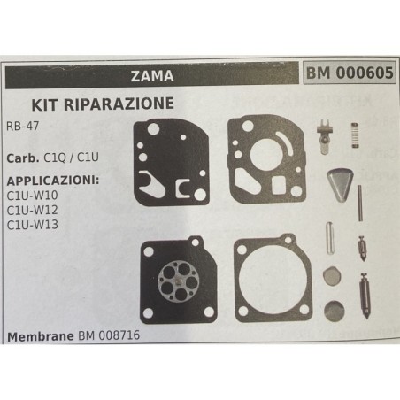 BRUMAR MEMBRANAKIT RIPARAZIONE ZAMA  KIT RIPARAZIONE RB47  Carb C1Q  C1U  APPLICAZIONI C1UW10 C1UW12 C1UW13  Membrane BM 008716