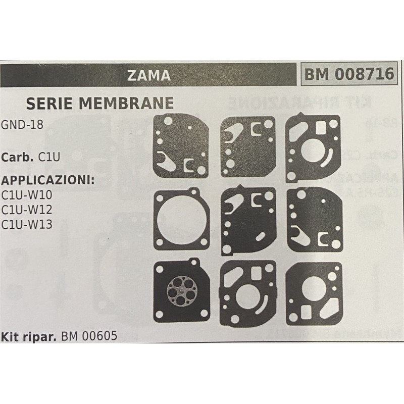 BRUMAR MEMBRANAKIT RIPARAZIONE ZAMA  SERIE MEMBRANE GND18  Carb C1U  APPLICAZIONI C1UW10 C1UW12 C1UW13  Kit ripar BM 000605