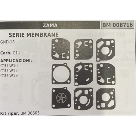 BRUMAR MEMBRANAKIT RIPARAZIONE ZAMA  SERIE MEMBRANE GND18  Carb C1U  APPLICAZIONI C1UW10 C1UW12 C1UW13  Kit ripar BM 000605