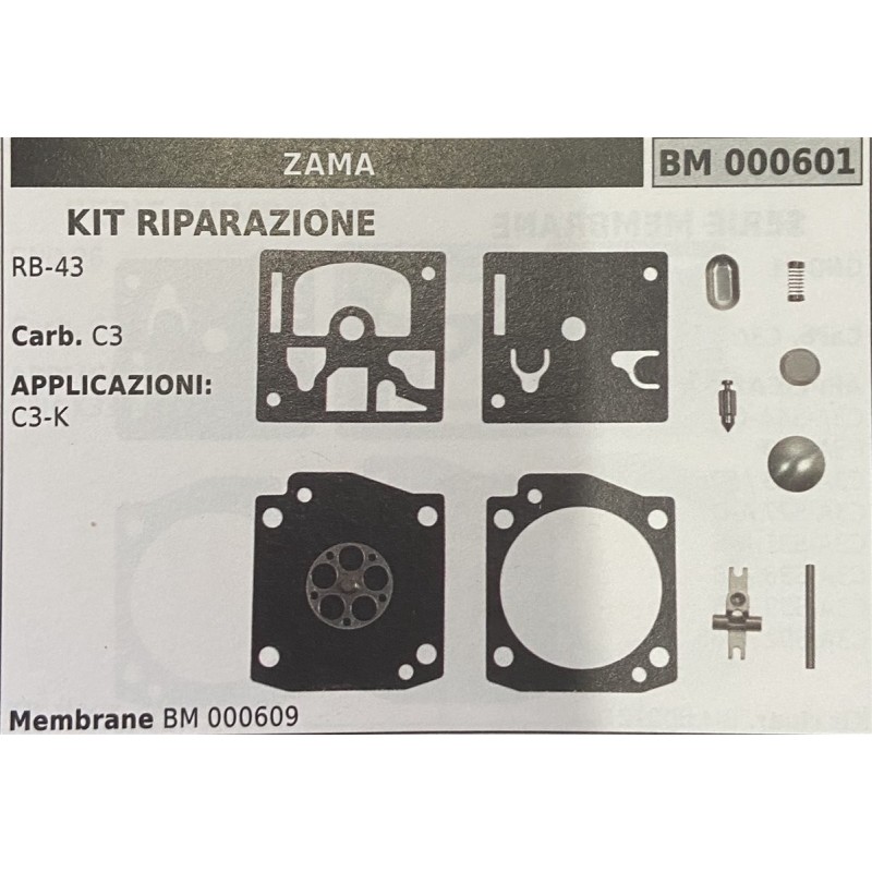 BRUMAR MEMBRANAKIT RIPARAZIONE ZAMA  KIT RIPARAZIONE RB43  Carb C3  APPLICAZIONI C3K  Membrane BM 000609