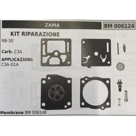 BRUMAR MEMBRANAKIT RIPARAZIONE ZAMA  KIT RIPARAZIONE RB30  Carb C3A  APPLICAZIONI C3AG1A  Membrane BM 006148
