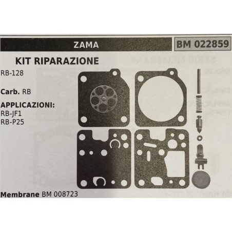BRUMAR MEMBRANAKIT RIPARAZIONE ZAMA  KIT RIPARAZIONE RB128  Carb RB  APPLICAZIONI RBJF1 RBP25  Membrane BM 008723