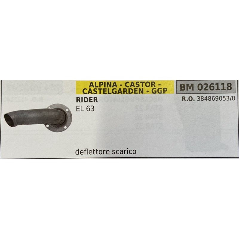 BRUMAR MARMITTA ALPINA  CASTOR  CASTELGARDEN  GGP  RIDER EL 63  deflettore scarico RO 3848690530