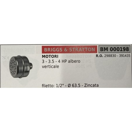 BRUMAR MARMITTA BRIGGS & STRATTON  MOTORI 3  35  4 HP albero verticale  filetto 12""  Ø 635  Zincata RO 298830  391435