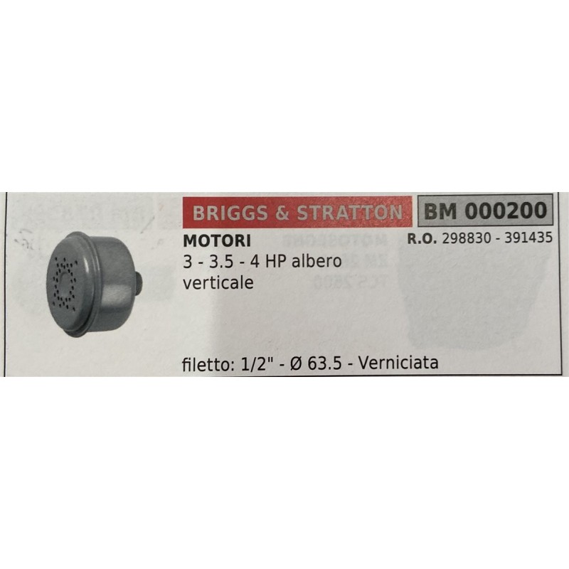 BRUMAR MARMITTA BRIGGS & STRATTON  MOTORI 3  35  4 HP albero verticale  filetto 12""  Ø 635  Verniciata RO 298830  391435