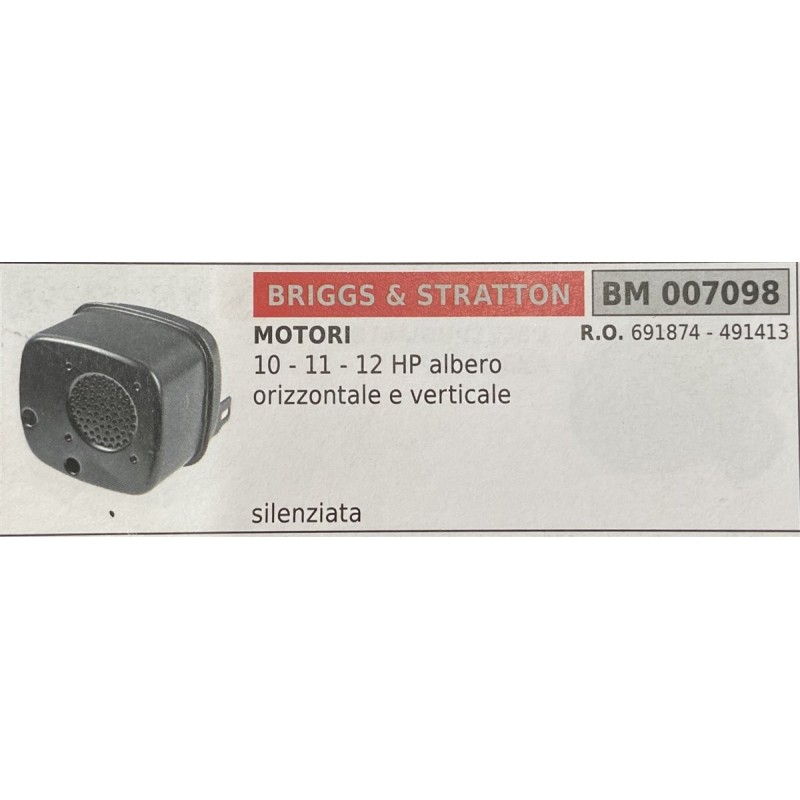 BRUMAR MARMITTA BRIGGS & STRATTON  MOTORI 10  11  12 HP albero orizzontale e verticale  silenziata RO 691874  491413
