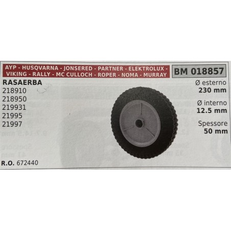 BRUMAR RUOTA RASAERBA AYP  HUSQVARNA  JONSERED  PARTNER  ELEKTROLUX  VIKING  RALLY  MC CULLOCH  ROPER  NOMA  MURRAY  RASAERBA 2