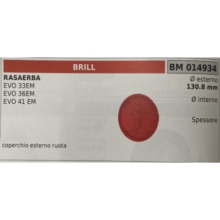 BRUMAR RUOTA RASAERBA  BRILL  RASAERBA EVO 33EM EVO 36EM EVO 41 EM  coperchio esterno ruota Ø esterno 1308 mm Ø interno  spesso