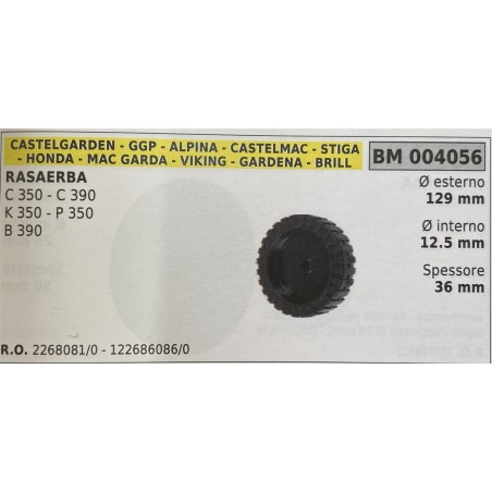 BRUMAR RUOTA RASAERBA CASTELGARDEN  GGP  ALPINA  CASTELMAC  STIGA  HONDA  MAC GARDA  VIKING  GARENA  BRILL  RASAERBA C 350  C 3