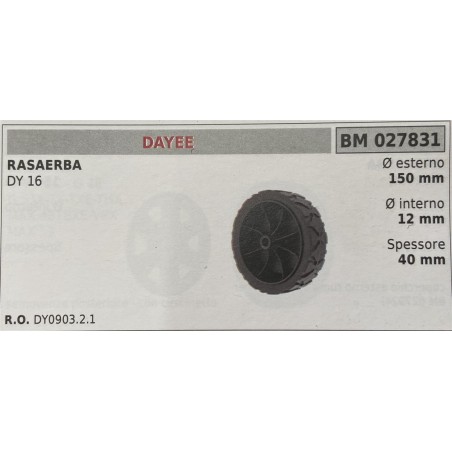 BRUMAR RUOTA RASAERBA DAYEE  RASAERBA DY 16  Ø esterno 150 mm Ø interno 12 mm spessore 40 mm  RO DY090321