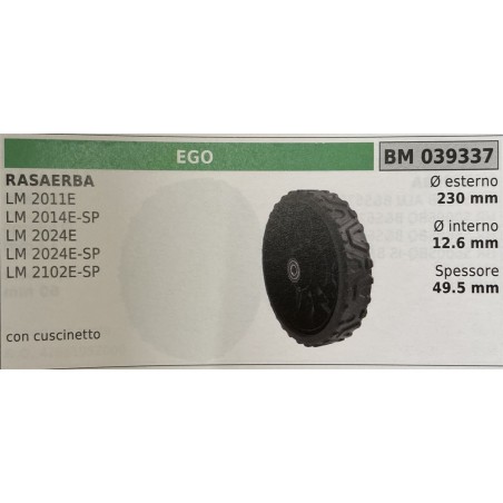 BRUMAR RUOTA RASAERBA EGO  RASAERBA LM 2011E LM 2014ESP LM 2024E LM 2024ESP LM 2102ESP  con cuscinetto Ø esterno 230 mm Ø inter