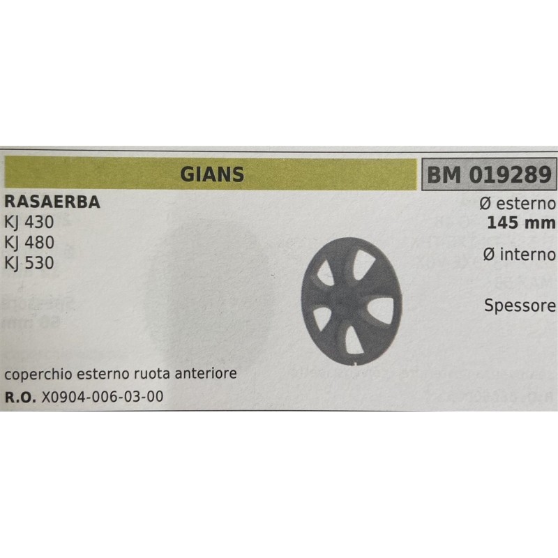 BRUMAR RUOTA RASAERBA GIANS  RASAERBA KJ 430 KJ 480 KJ 530  coperchio esterno ruota anteriore Ø esterno 145 mm Ø interno  spess