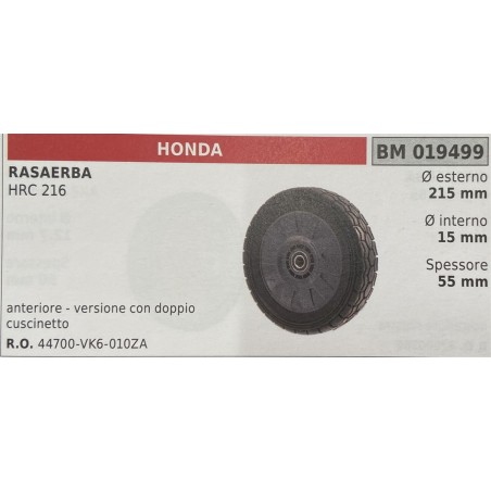 BRUMAR RUOTA RASAERBA HONDA  RASAERBA HRC 216  anteriore  versione con doppio cuscinetto Ø esterno 215 mm Ø interno 15 mm spess
