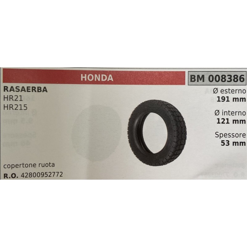 BRUMAR RUOTA RASAERBA HONDA  RASAERBA HR21 HR215  copertone ruota Ø esterno 191 mm Ø interno 121 mm spessore 53 mm  RO 42800952