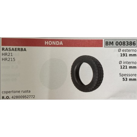 BRUMAR RUOTA RASAERBA HONDA  RASAERBA HR21 HR215  copertone ruota Ø esterno 191 mm Ø interno 121 mm spessore 53 mm  RO 42800952