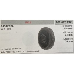 BRUMAR RUOTA RASAERBA IBEA  RASAERBA 500  550  semovenza posteriore Ø esterno 230 mm Ø interno 12 mm spessore 55 mm  RO P208003